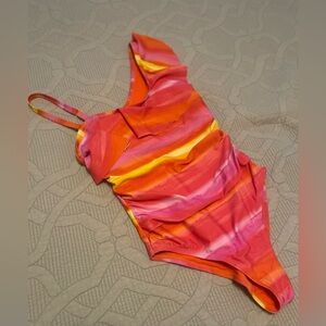 kathy ireland Orange, Pink & Yellow Striped One-Piece Swimsuit